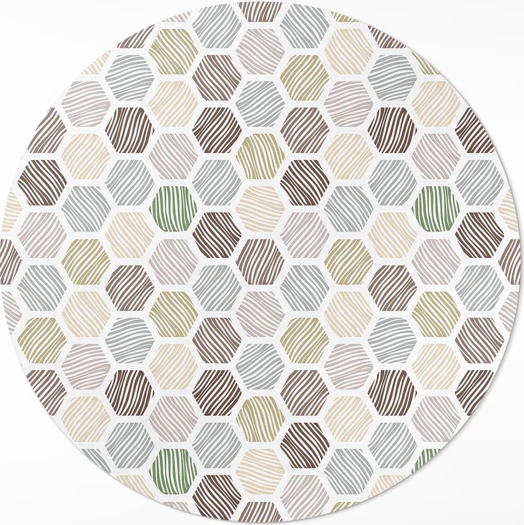 Gemusterte Sechsecke in Pastell-Boho-Farben – Vinyl Fußmatte – Ø 100cm – Rutschfest – Pflegeleicht & Langlebig
