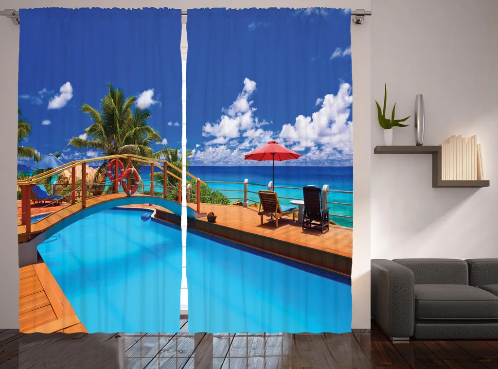 Rideau de Décoration Plage et Mer pour Chambre Parentale 280x225cm