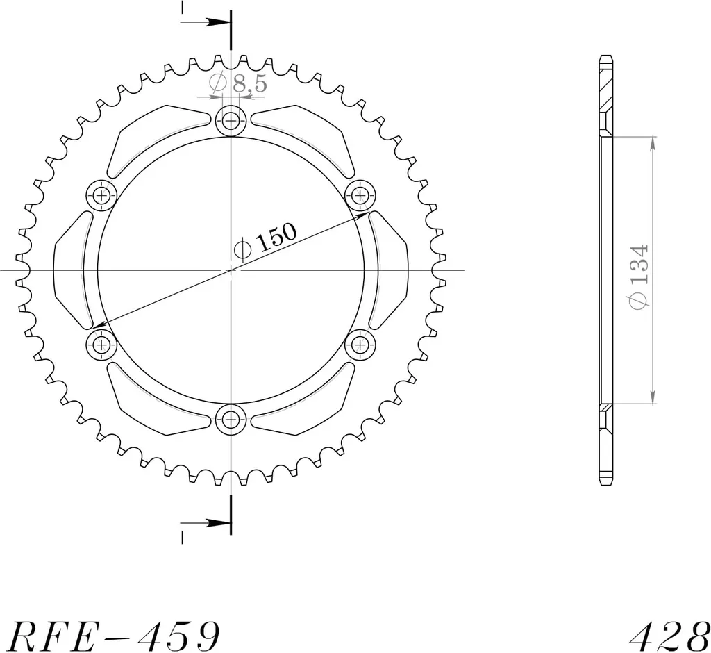 Couronne Moto 52Z pour Remplacement Kit Chaîne Pas 428 Noir 134-150