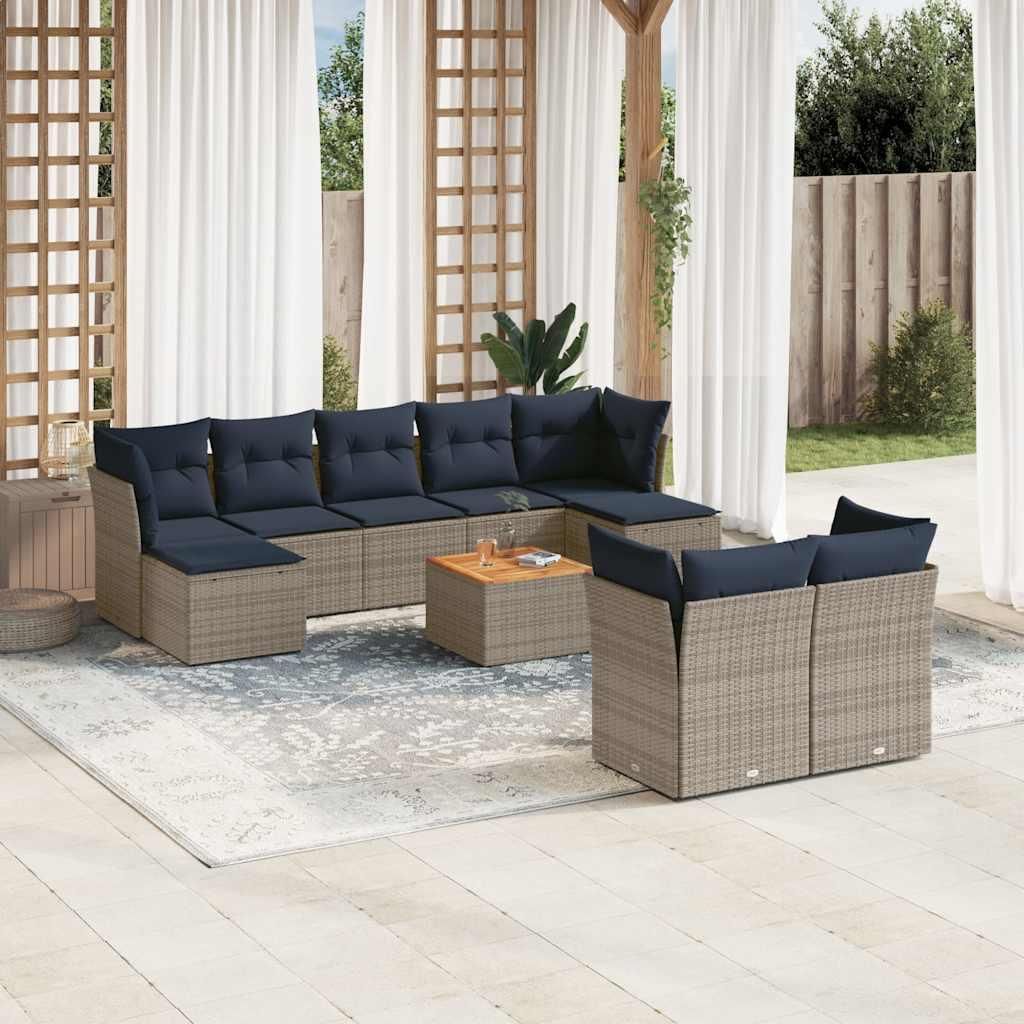 Möbel 10-teiliges Gartensofa-Set mit Kissen, grau, Polyrattan - Gartenmöbelgarnituren CC4729