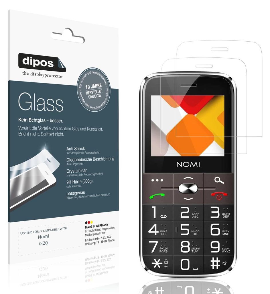 2x Schutzfolie für Nomi i220 - Anti-Shock 9H Folie dipos Glass Kunststoffglas