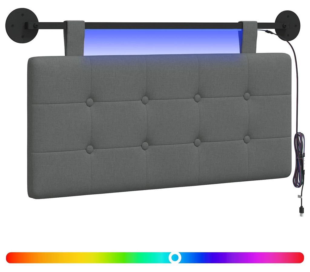 vidaXL Hängendes Kopfteil Mit LED Licht Dunkelgrau Stoff