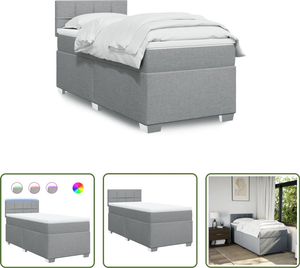 The Living Store Boxspringbett mit Matratze Hellgrau 80x200 cm Stoff