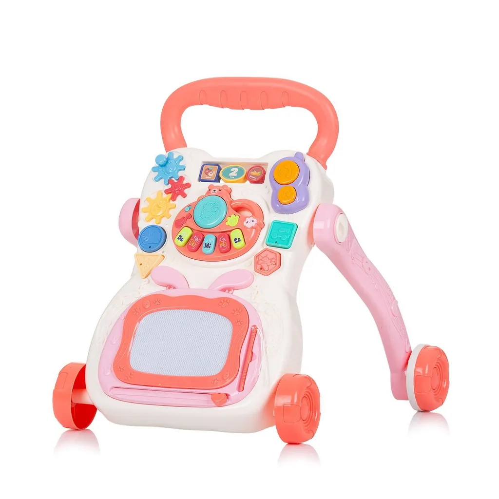 Trotteur Anti-basculement Bébé Rose avec Centre d'Activités Éducatif - 3