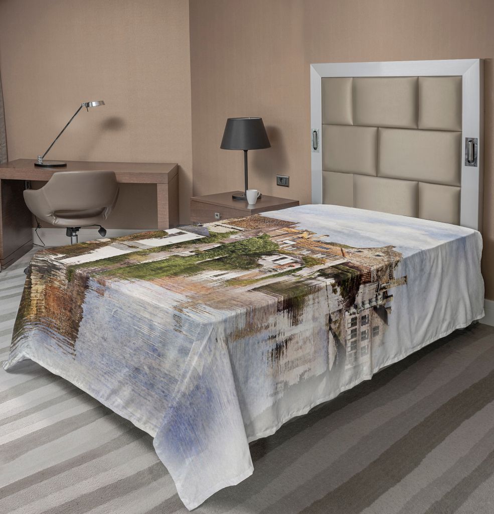 ABAKUHAUS Abstrakt Bettlaken, Brügge Kanal Ansicht Klassische Gotike Architektur, Kunst Aquarell Farben Druck Aufbaut, weiches bequemes oberes Bet...