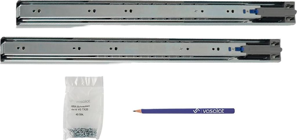 Schubladenschienen 500mm softclose Kugelführung - Vollauszug mit integrierter Dämpfung, 32-Systemlochung - 1 Paar