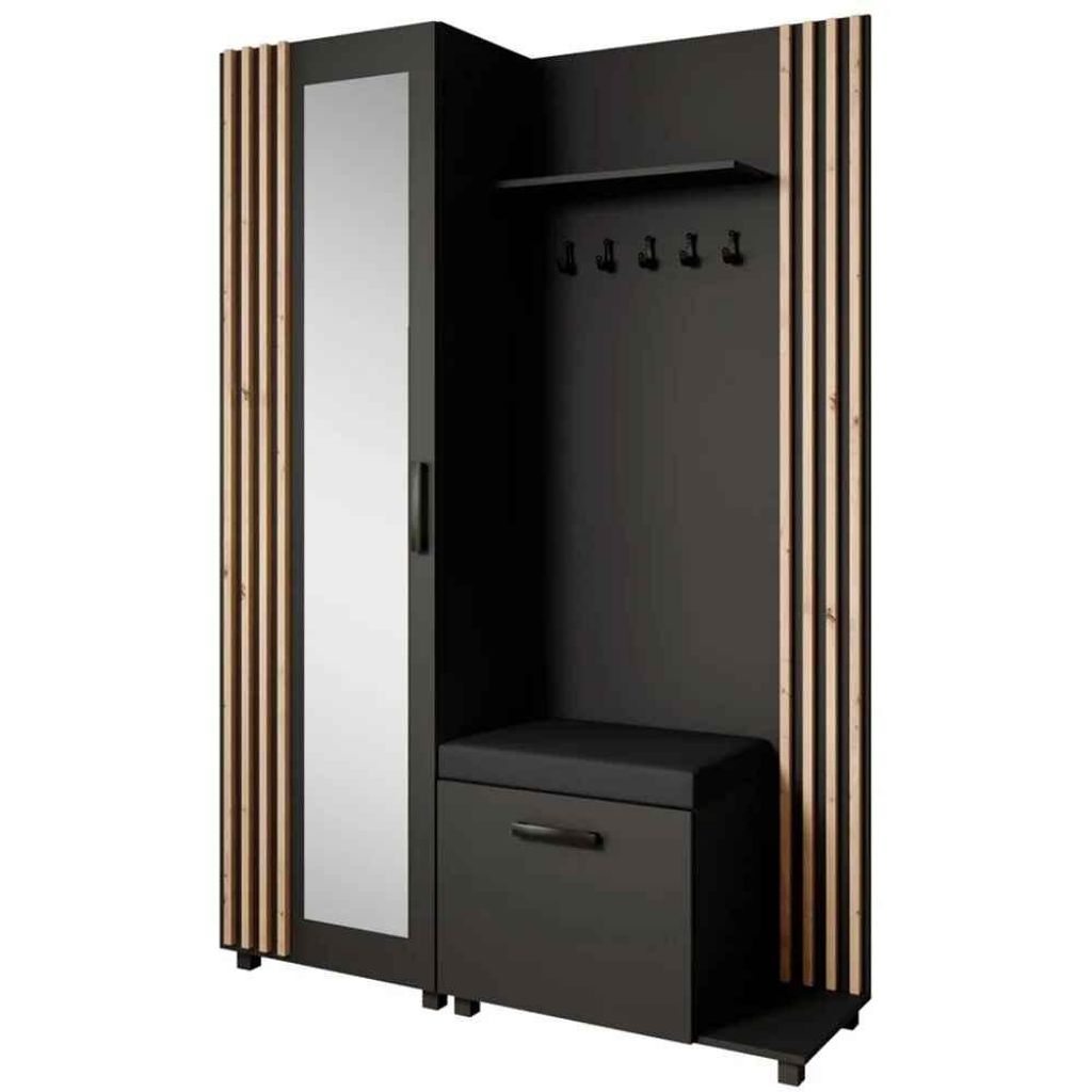 Garderoben-Set LIVIA Rechts Schwarz – Garderobenschrank mit Produktbild 