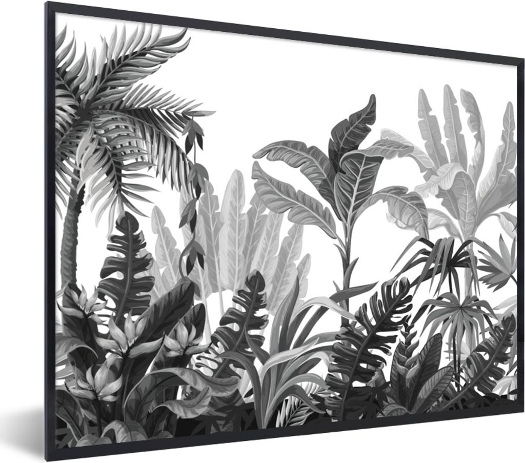 MuchoWow Gerahmtes Poster Design - Dschungel - Blätter 80x60 cm - Poster mit Schwarzem Bilderrahmen Wandposter Rahmen Foto Bilder - Schwarzem - ...