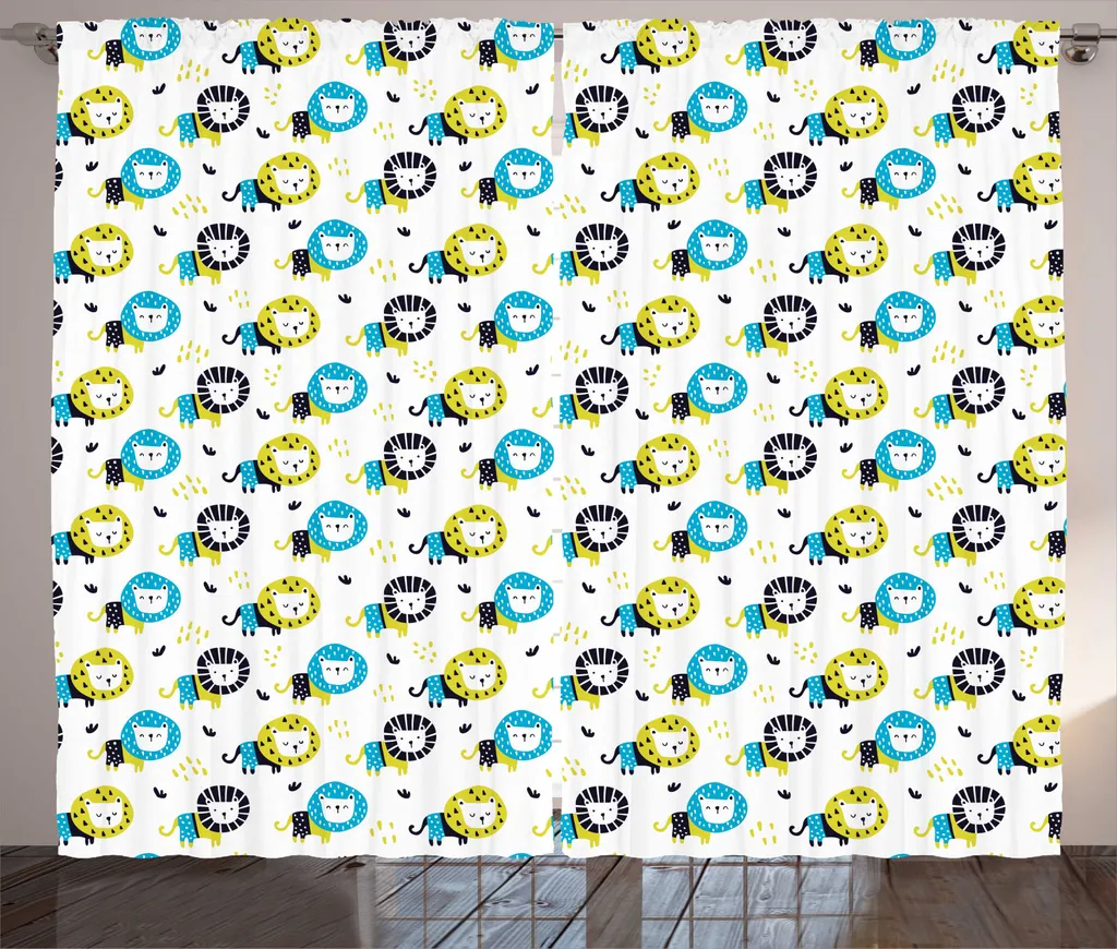 Rideaux de Salon Universels Jaune et Vert Motif Exotique 280x225 cm
