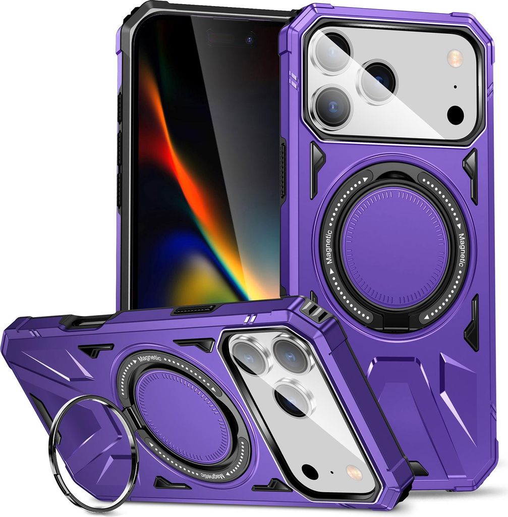 Hülle für iPhone 17 Pro Max Kompatibel mit MagSafe, Dual Layer Robuste Schutzhülle, Magnetischer Ringständer Lila