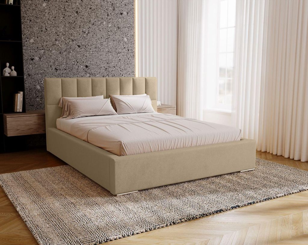 Doppelbett mit Polsterung 160x200 EMPORIA - Creme