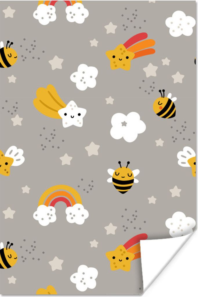 MuchoWow Poster Muster - Regenbogen - Biene 40x60 cm - Plakate für die Wand - Poster Babyzimmer