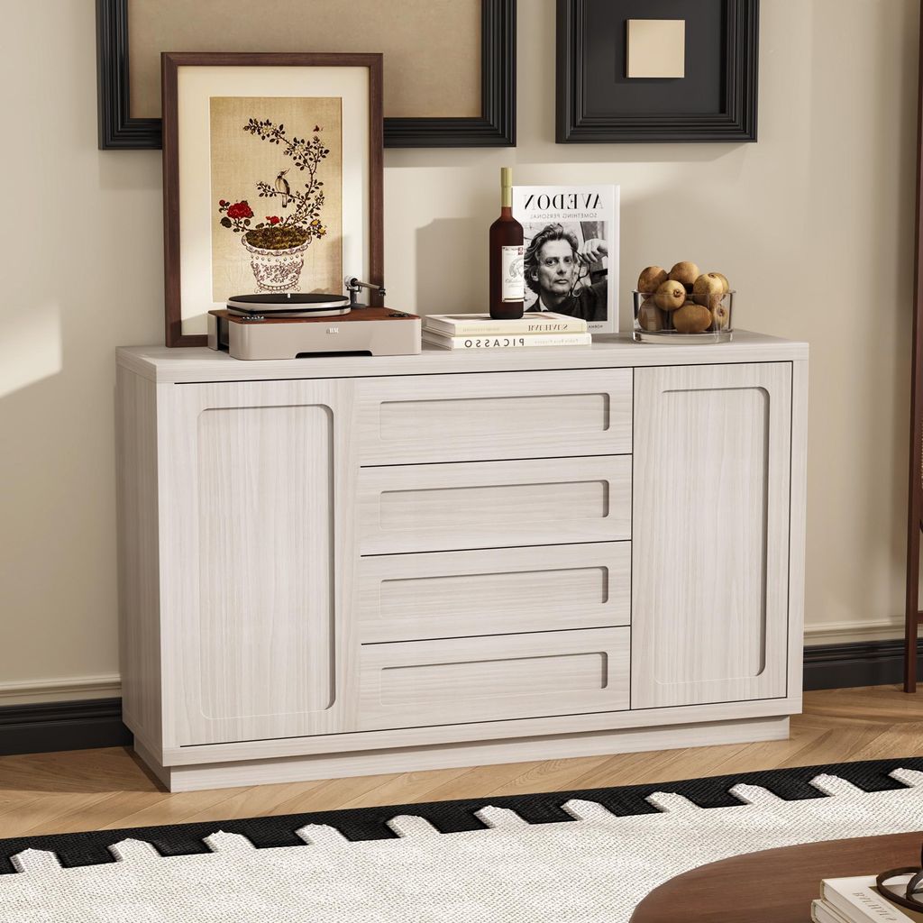 Sideboard mit 4 Schubladen und 2 Türen, Kommode mit Verstellbaren Einlegeböden, für Wohnzimmer, Küchen und Flure, Graue, MDF, 140 × 86 × 40 cm