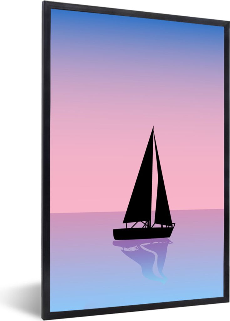 MuchoWow MuchoWow Gerahmtes Poster Segelboot - Meer - Schatten 40x60 cm - Poster mit zchwarzem Bilderrahmen - Papierdruck - Wandbilder