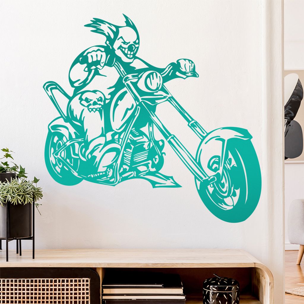 Clown Biker Wandtattoo in 6 Größen - Wandaufkleber Wall Sticker - Dekoration, Küche, Wohnzimmer, Schlafzimmer, Badezimmer