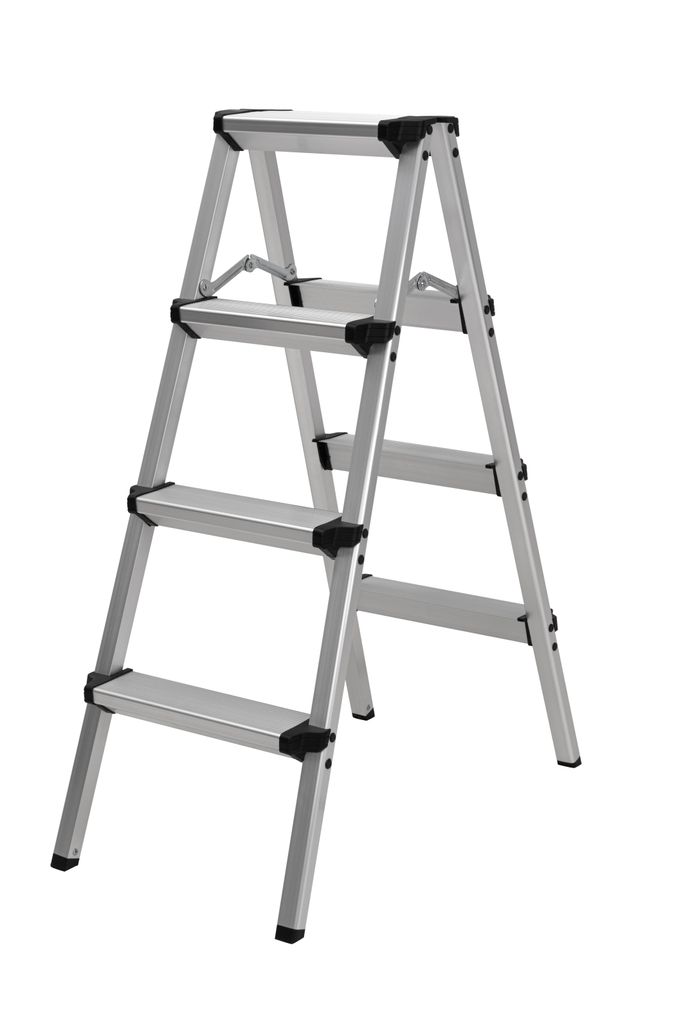 Craftfull Doppel-Klapptritt CF-131A, Aluminium-Trittleiter - Anti-Rutsch - Klappbar - Sicherheitsbügel - 150 kg - 2-5 Stufen (2 x 4 Stufen)