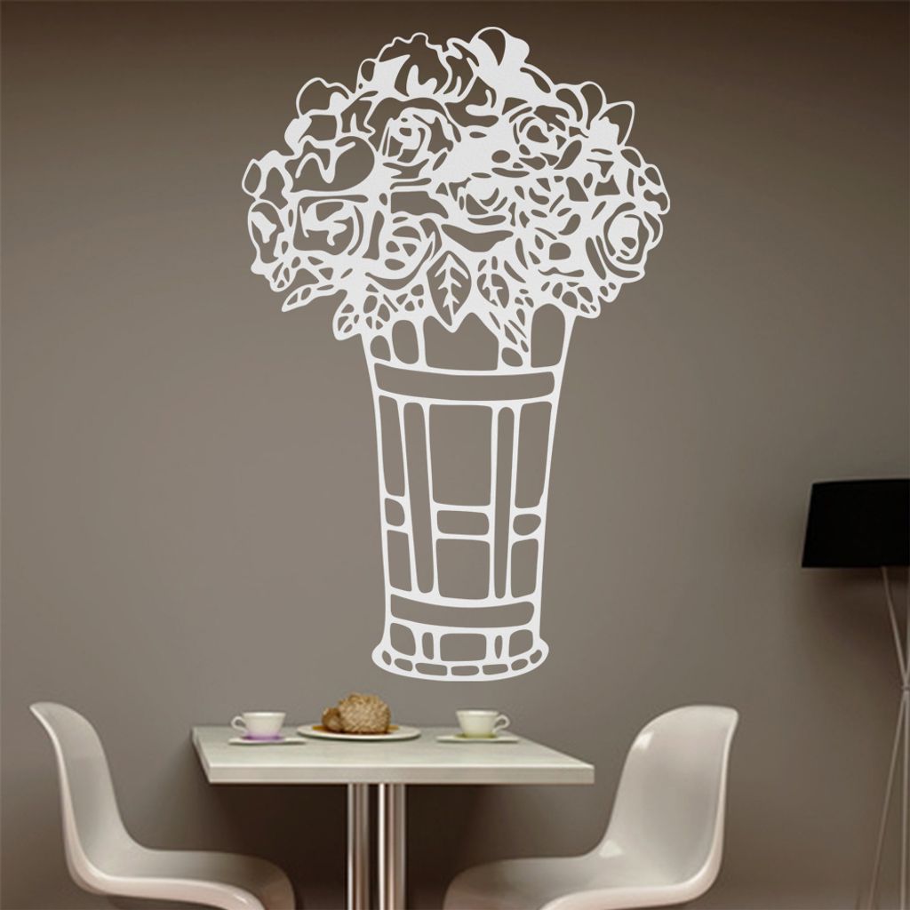 Rosen - Vase - Blumenstrauß Wandtattoo in 6 Größen - Wandaufkleber Wall Sticker - Dekoration, Küche, Wohnzimmer, Schlafzimmer, Badezimmer