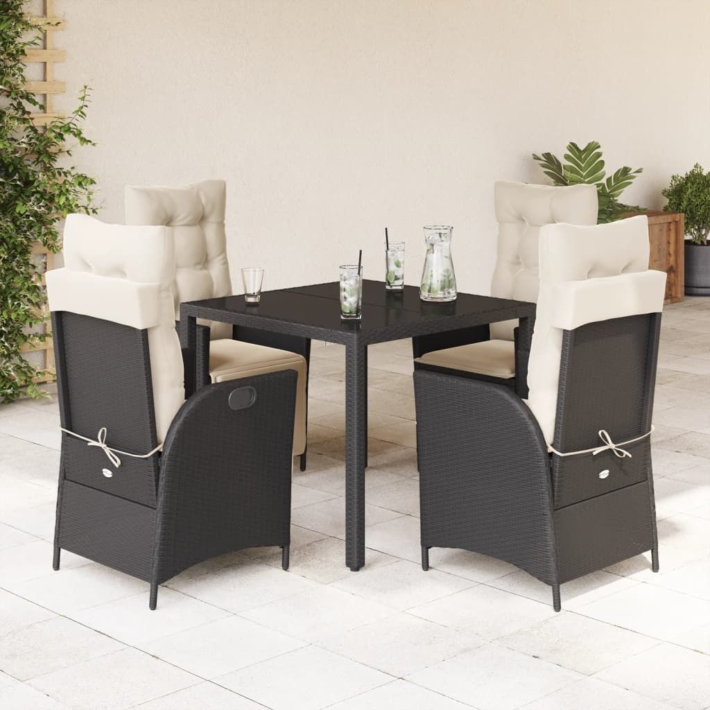 Möbel 5-tlg. Garten-Essgruppe mit Kissen Schwarz Poly Rattan - Balkonmöbel 3213060