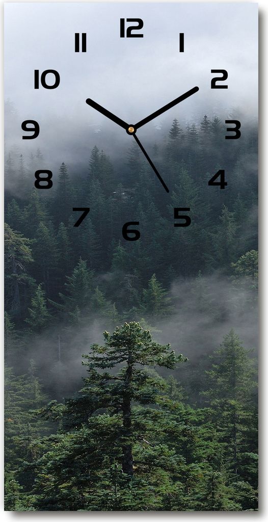 Wanduhr aus Glas – 30x60 cm - Glasbild - Glasuhr - Gehärtetes Glas -Nebel über dem Wald