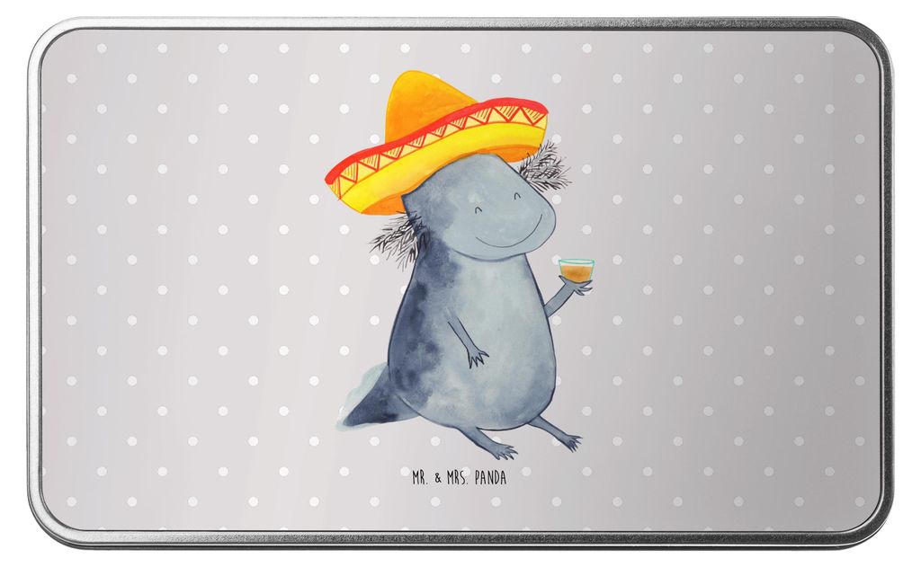 Mr. & Mrs. Panda Geschenkbox Axolotl Tequila - Grau Pastell - Geschenk, Sombrero, trinken, Spruch, Teedose, Geschenkartikel, Kaffeedose, behälter,...