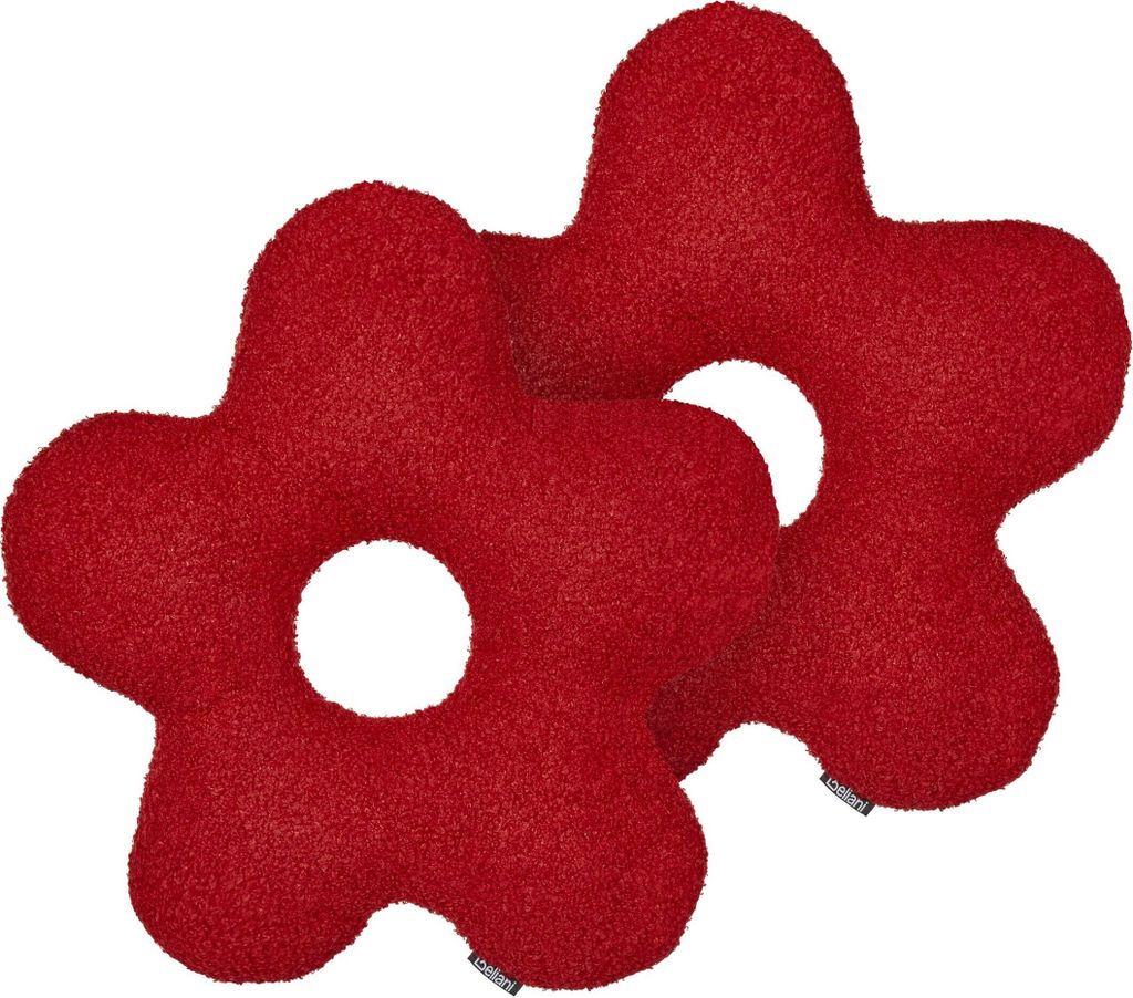BELIANI Dekokissen 2er Set Rot Webpelz mit Füllung 40x40 cm Teddy-Optik Blumenform Modern Wohnzimmer Schlafzimmer Ausstattung Sofakissen Zierkissen