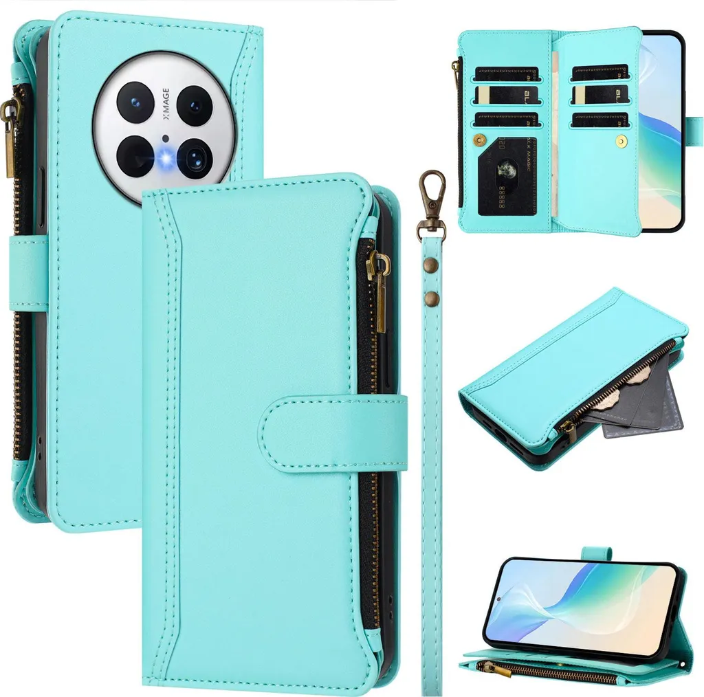 Cover Huawei Mate 70 con Portafoglio e Cerniera - Verde Menta Business