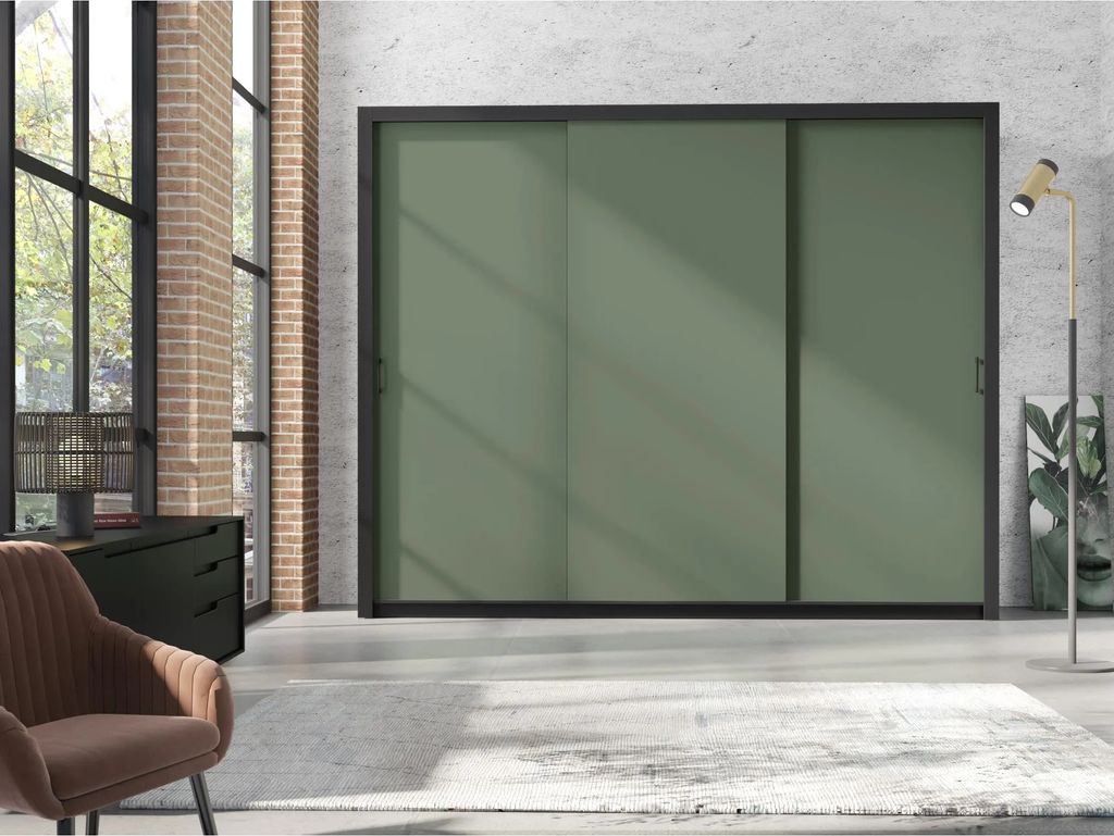 Kleiderschrank FRAMA II 255cm Rauchgrün Schiebetürenschrank