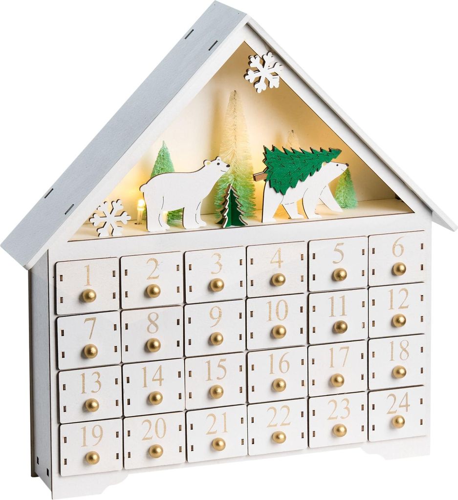 BELIANI LED-Weihnachtsdekoration weiße Holzfigur Adventskalender für den Innenbereich