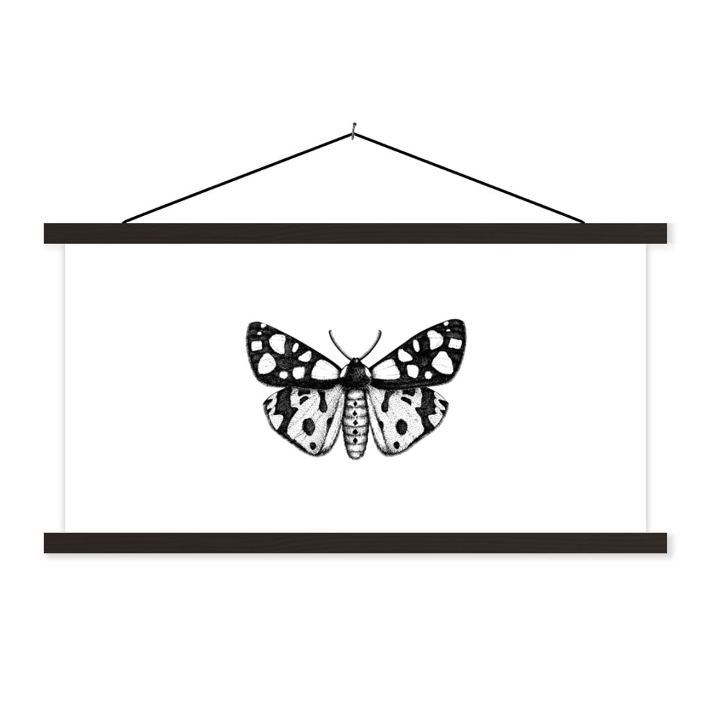 MuchoWow Textilposter Schmetterling - Vintage - Schwarz und weiß 60x30 cm mit schwarzem Rahmen - Textilien