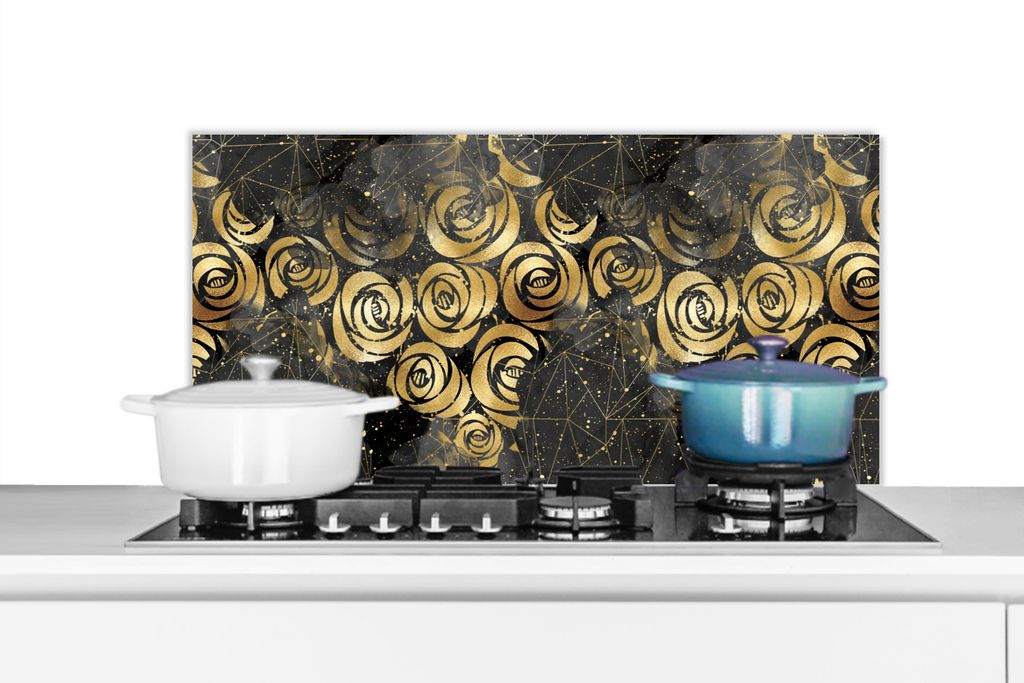 KitchenYeah Spritzschutz Küche - Küchenrückwand - Wandschutz für Herd und Spüle - Marmor - Gold - Rose - Muster 80x40 - Alu-Dibond (Alternat...