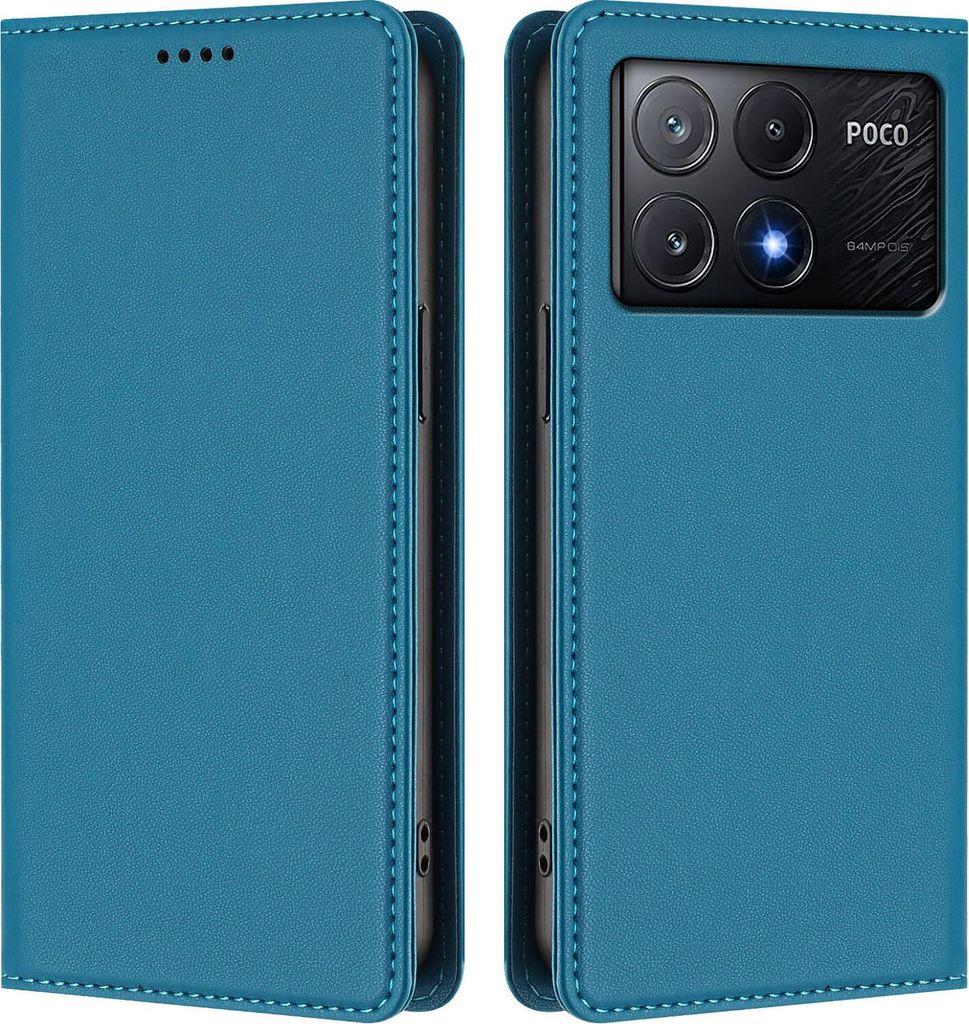 Handyhülle für Xiaomi Poco X6 Pro, Kunstleder Klapphülle Stoßfeste Magnetische Hülle mit Ständer Blau
