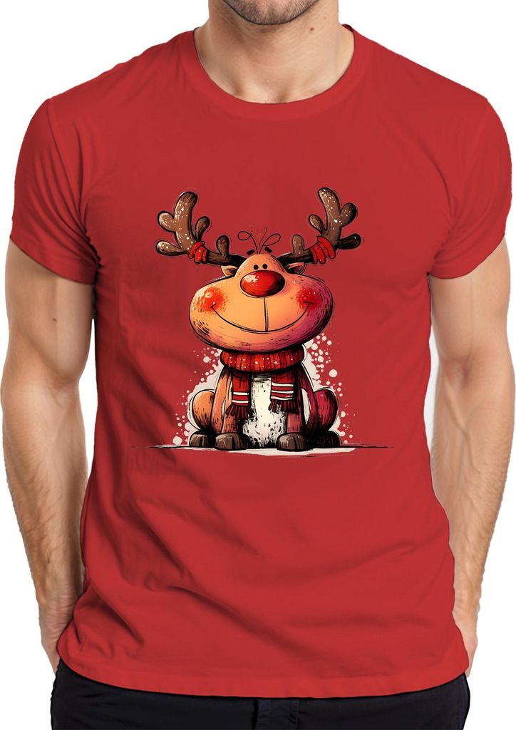 Weihnachten Niedliches Rentier Rudolph Schal Geschenk Kinder Herren T-Shirt, Rot, 3XL