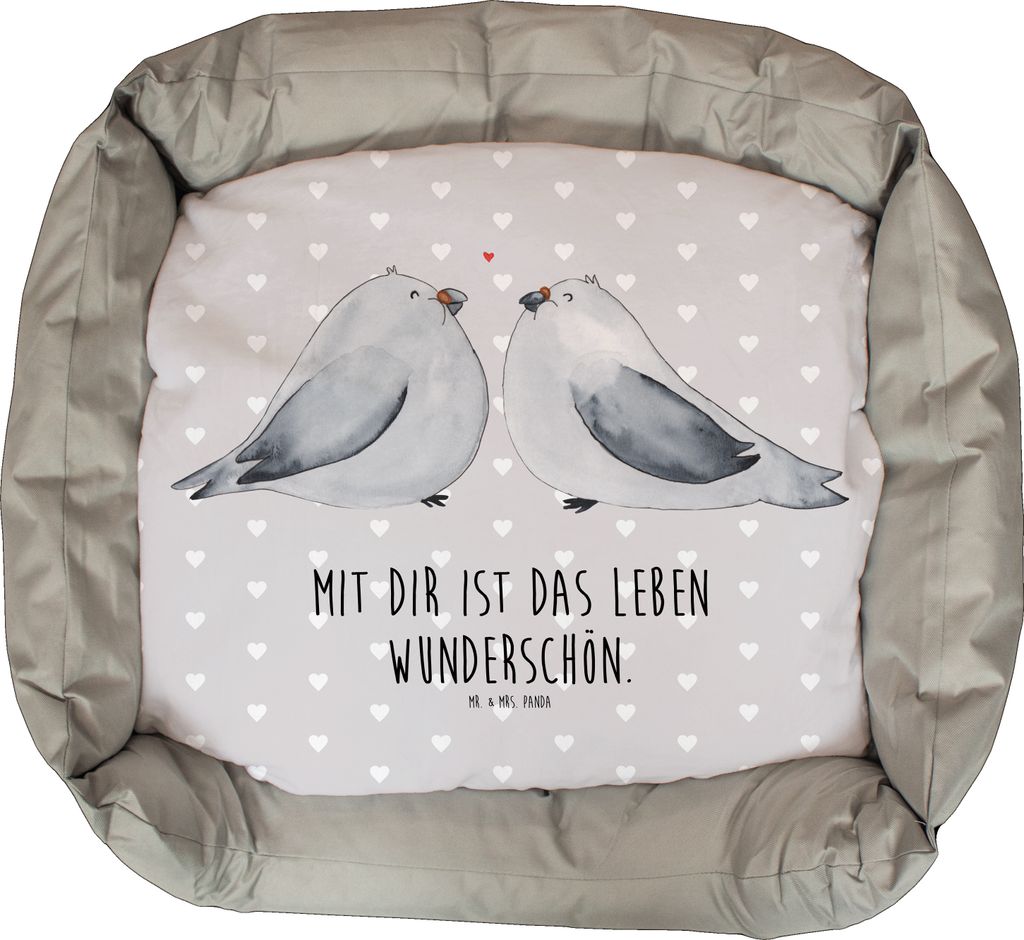 Mr. & Mrs. Panda Kuschelbett Turteltauben Liebe - Grau Pastell - Geschenk, Tauben, Katzenkorb, Hochzeitstag, Katzenbett, Katzenschlafplatz, glückl...