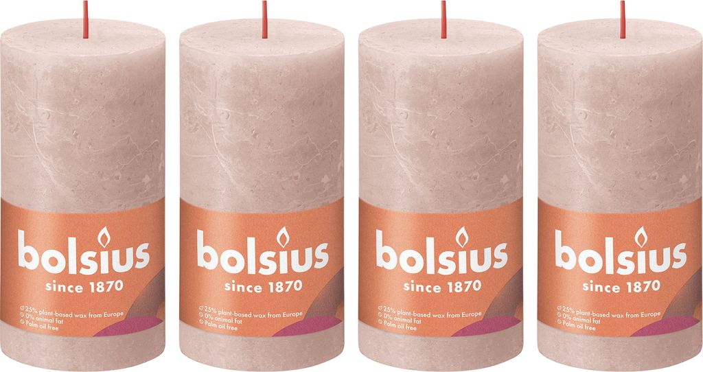 4er-Set Stumpenkerze - Höhe 13 cm - Durchmesser 6,8 cm - Rustik - Nebliges Rosa
