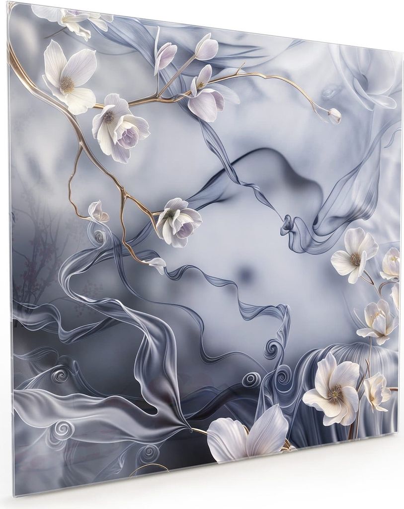 Küchenrückwand Spritzschutz Glas mit Motiv Blumenwellen On Silk 40 x 40 cm