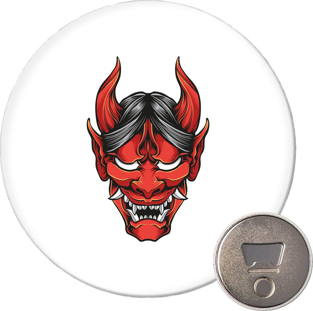 Huuraa Magnet Oni Y?kai Japanische Mythologie 59mm Kühlschrankmagnet rund Flaschenöffner Geschenkidee
