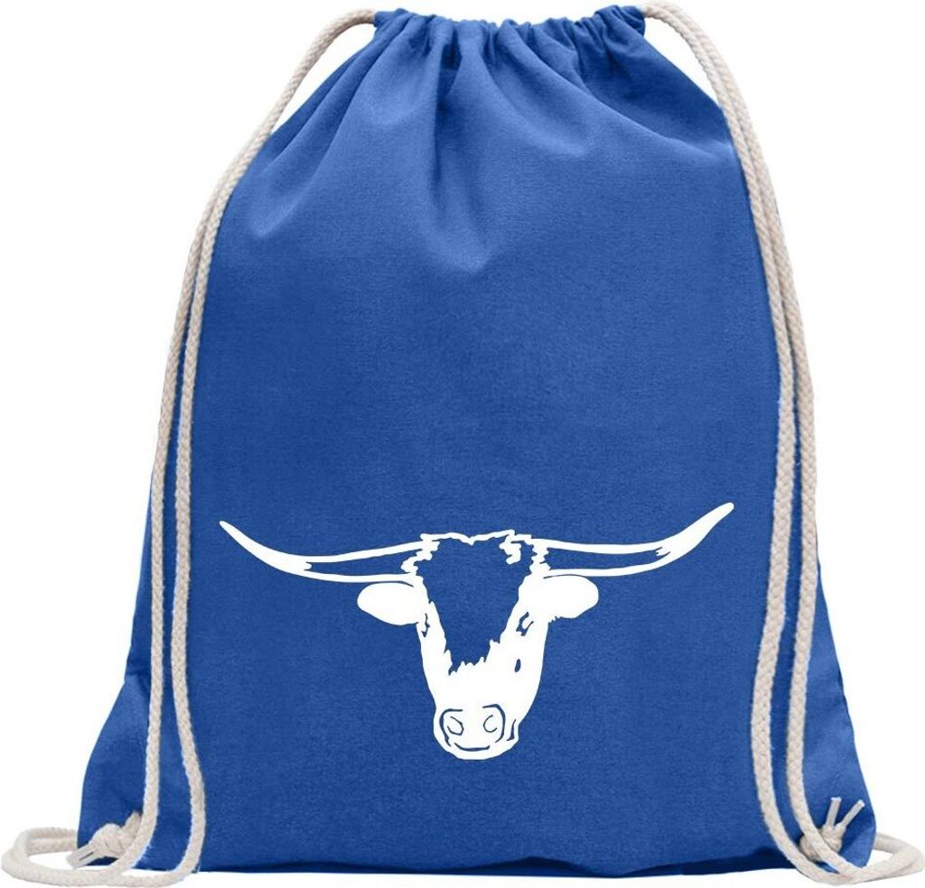 Kiwistar - Turnbeutel - royal - Rinderkopf - Ochsenkopf - Fun Rucksack Sport Beutel Gymsack Baumwolle mit Ziehgurt