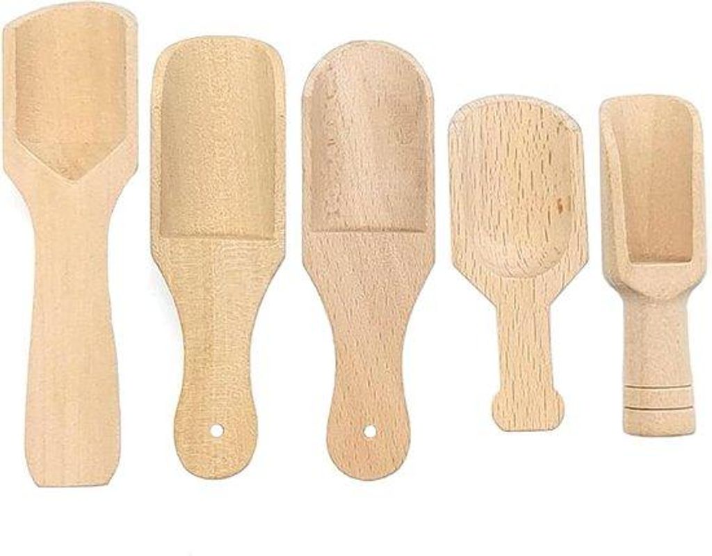 5 Stück Holzgeschirr für Tee und Kaffee - Hochwertige Holz Löffel mit Salz- und Süßigkeitsfunktion