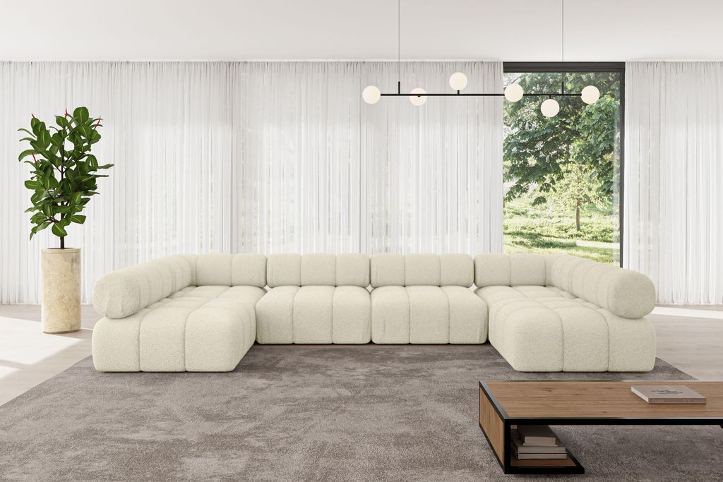 ALTDECOR Modulares Sofa Ecksofa in U-Form - Garvo-U2 - 380x190x70 cm Beige Corner modular Sofa Eckcouch Couch Wohnlandschaft Cauchsofa Polstersofa