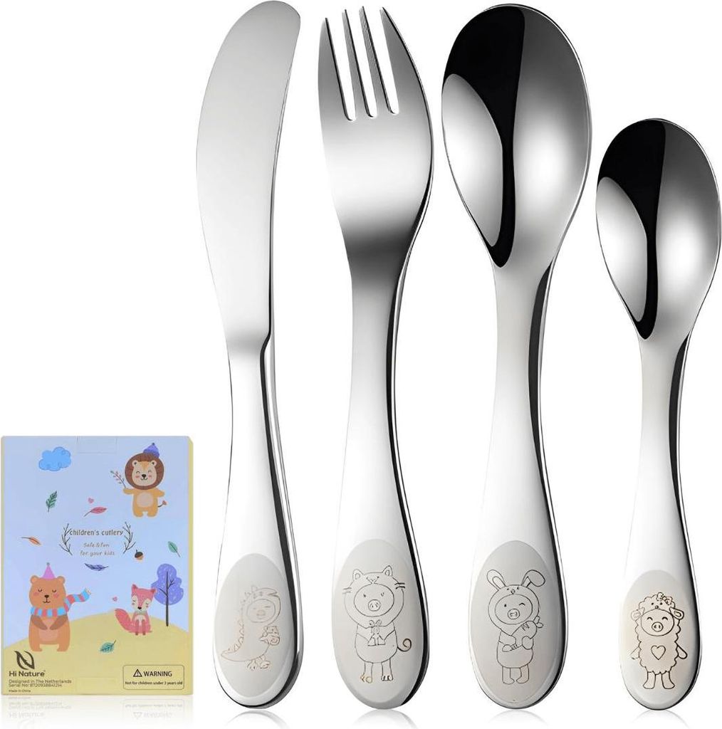 HI NATURE Kinderbesteck Edelstahl Set - 4-teiliges Kinderbesteck-Set für Kleinkinder - Besteck Kinder Edelstahl Rostfrei - Perfekt als Esslernb...