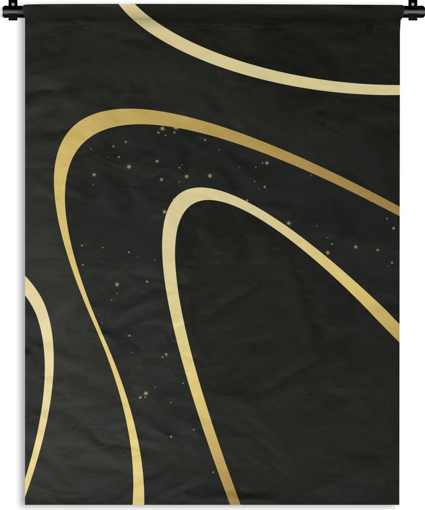 MuchoWow Wandteppich Wandbehang Goldene Wellen auf schwarzem Hintergrund 90x120 cm Tapisserie Dekoration Wandtuch - Wanddeko