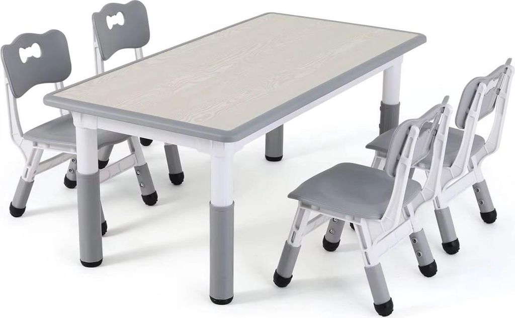 Kindertisch mit 4 Stühlen – Höhenverstellbare Aktivitätstafel für Kinder – hellgrau – 120x60cm