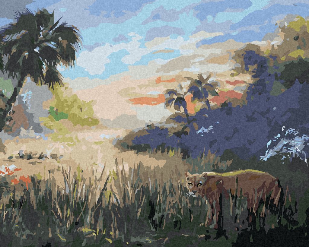 Zuty - Malen nach Zahlen - PUMA UND PALMEN (D. RUSTY RUST), 40x50 cm, ohne Keilrahmen