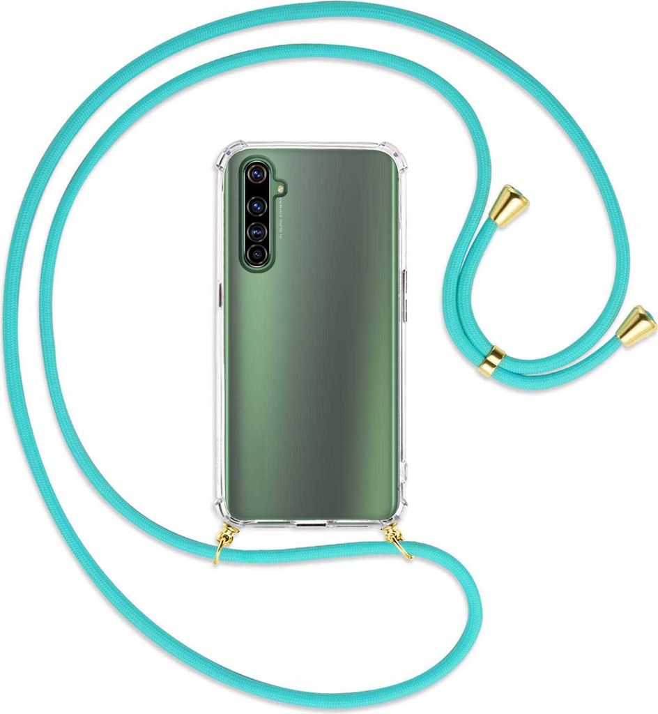 Handykette Backcover-Schutzhülle mit Band (Metall goldfarben) für Realme X50 Pro 5G - türkis
