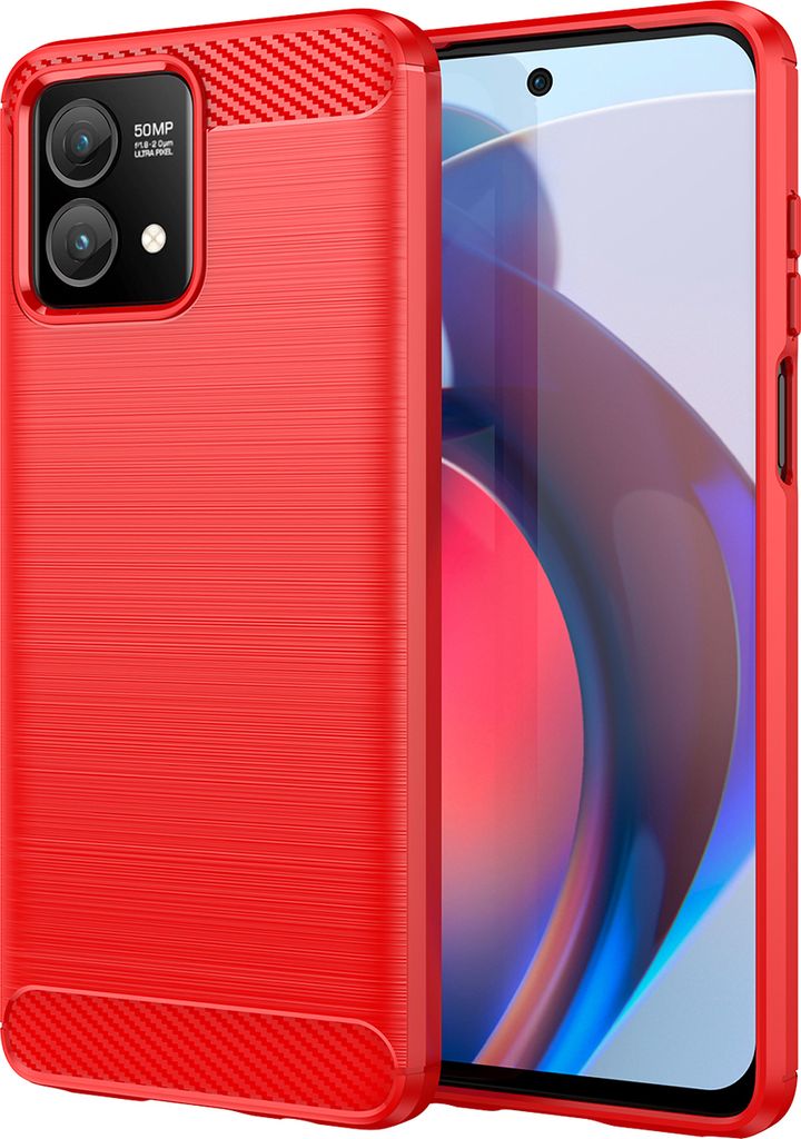 Moto G Stylus 5G 2023 Hülle, Carbon-Faser TPU Silikon Stoßfest Schutzhülle für Motorola Moto G Stylus 5G 2023 Rot