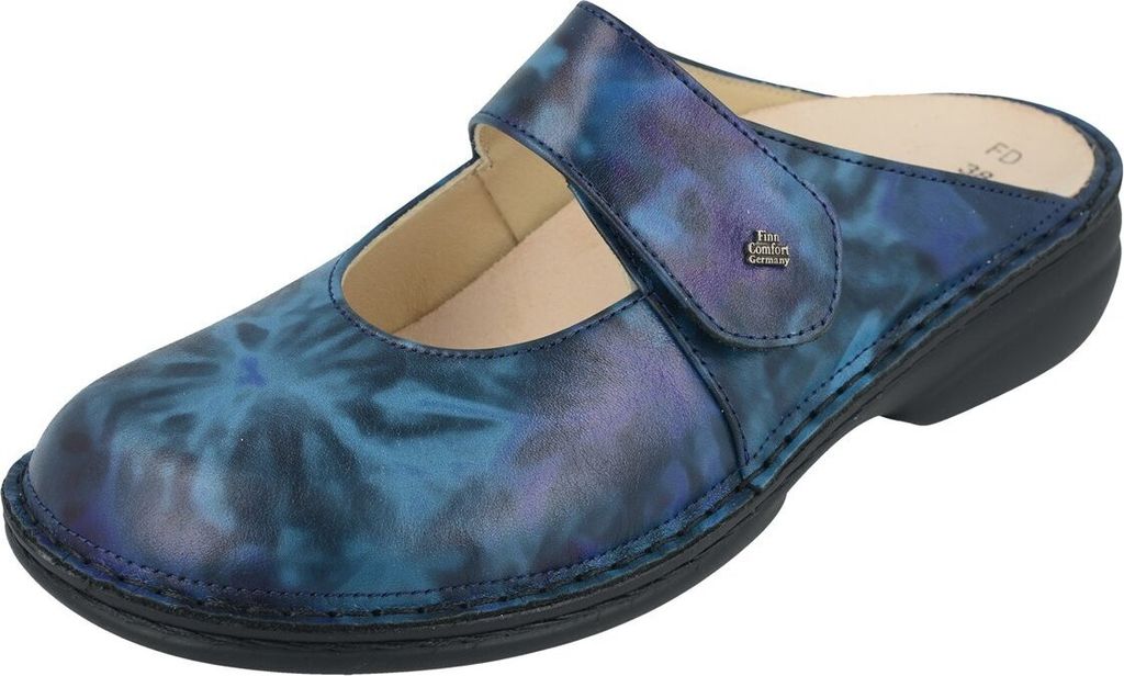 FINN COMFORT Stanford Damen Clog blau blue gemustert Produktbild 