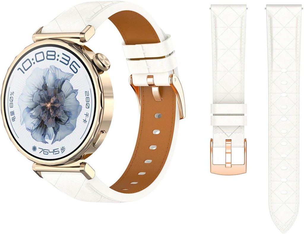 FFO2World 18 mm Luxus-Lederarmband mit Diamantmuster – Für Garmin Vivoactive 4s, Venu 2s/3s/4 (41 mm), Forerunner 255s/265s & Huawei GT 6 – Weiß