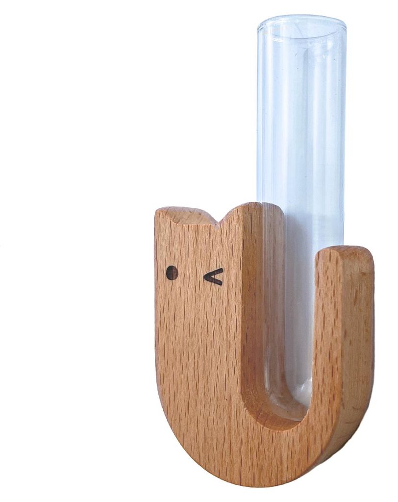 Kühlschrankmagnet in Form einer Katzenbartvase aus Holz mit Glasröhrchen, magnetischer Sammelbehälter für Haustierbartvasen, Kühlschrankzubehör
