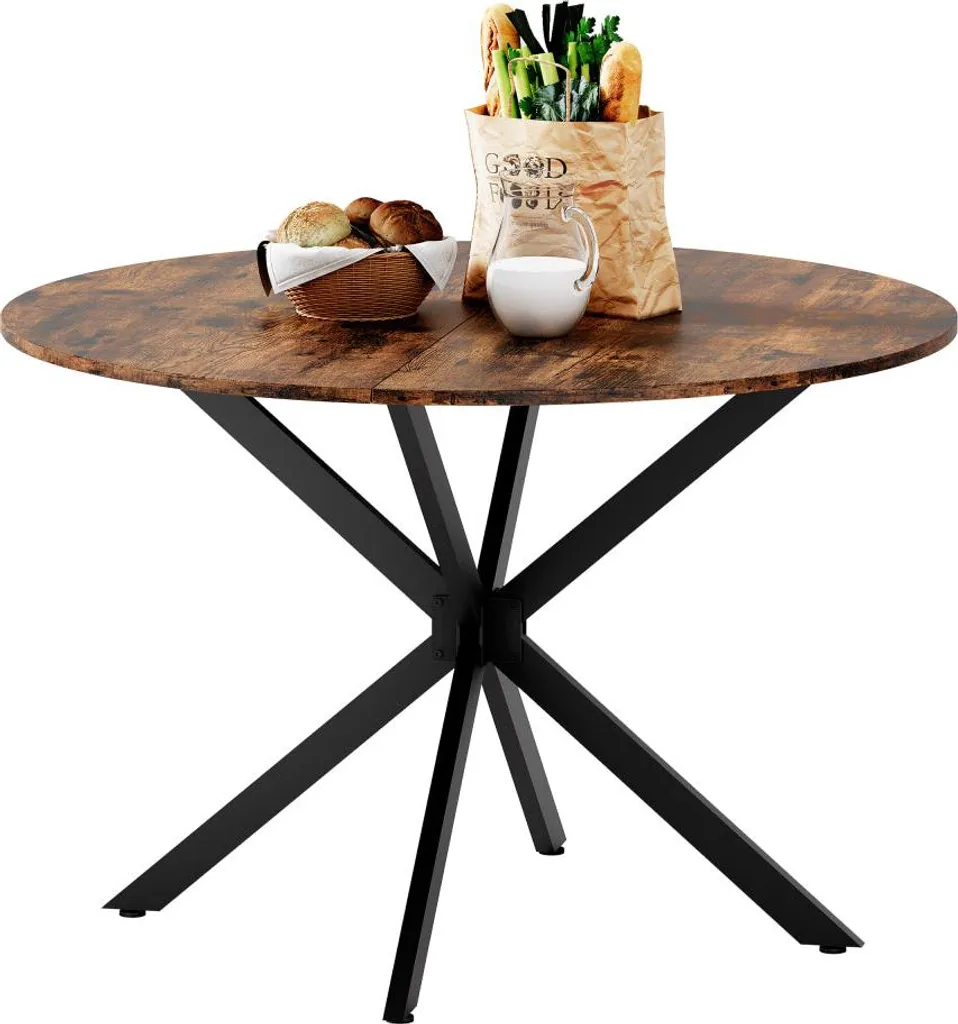 Table à manger ronde stable style industriel pour 6 personnes max