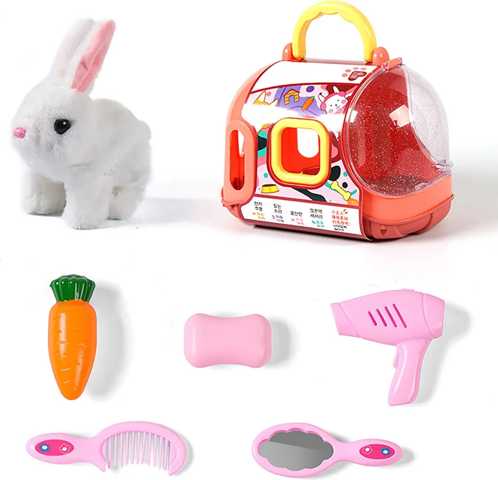 Jeu d'Imitation Animal Domestique : Lapin Blanc Électrique et Cage Jouet